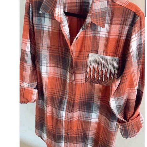 Rhinestone Fringe Flannel - Picture 2 of 6